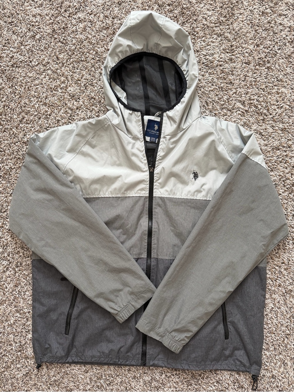 U.S. Polo Assn. Men's Gray & Light Gray Colorblock Windbreaker Hooded Jacket